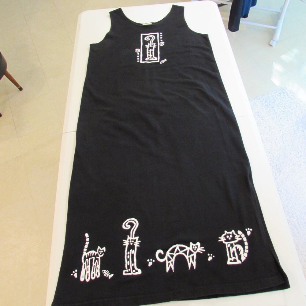 Vintage Cite Cotton B&W Cats Tank Dress USA Made Large